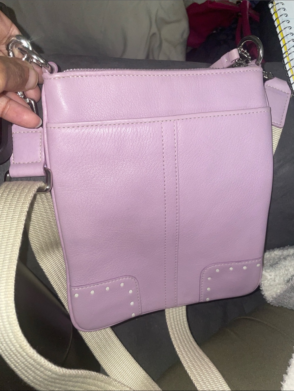 Coach Lavender Leather Swingpack Bag with Cream Canvas Strap